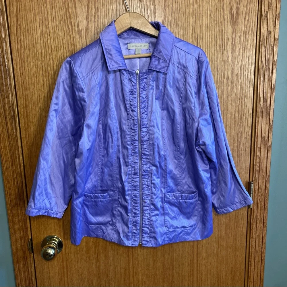 Vtg Laura Ashley Metallic Purple Jacket XL Windbreaker Shimmer Ruffle Y2K Shiny